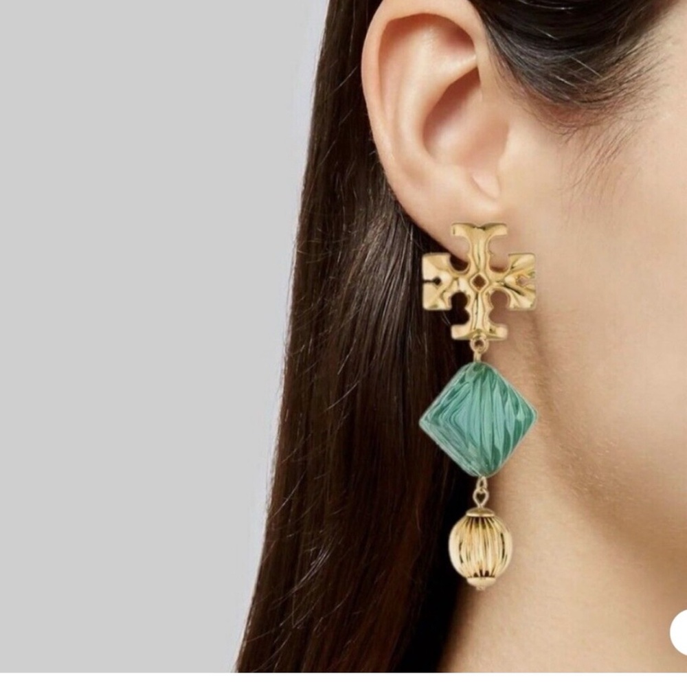 Tory Burch Gold and Teal Drop Earrings